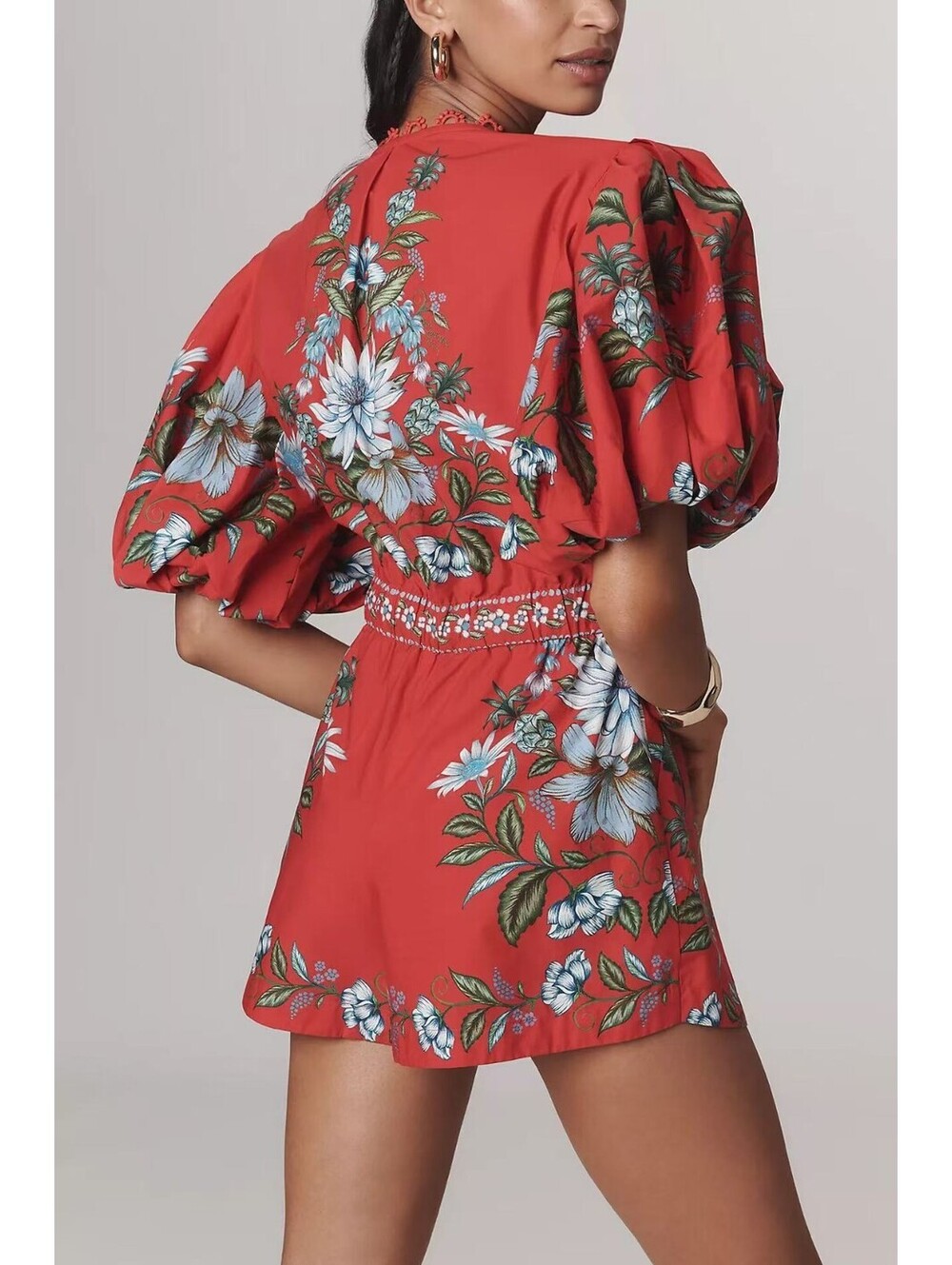 Nwt Farm Rio Sweet Bloom Bouquet Puff-Sleeve Romper Size S #1329 View 3